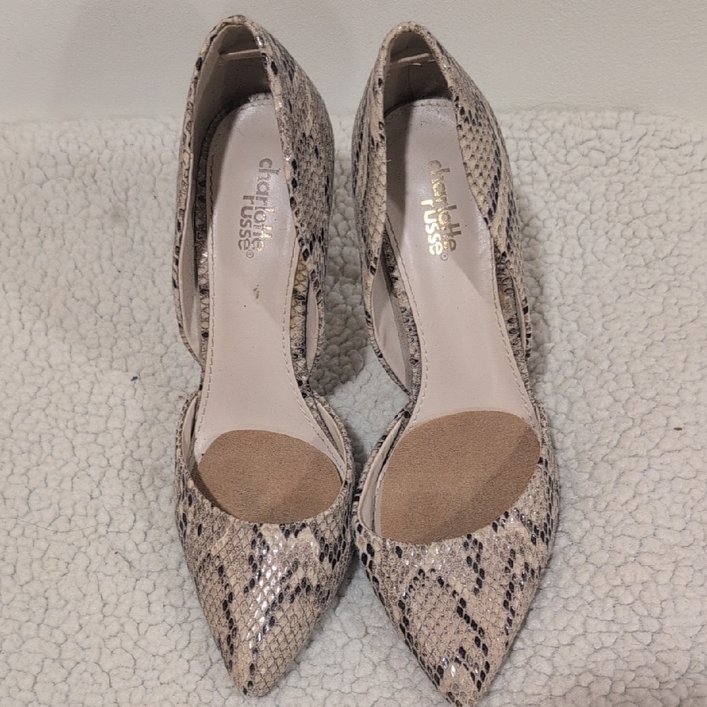 Tan And Brown Snake Print Heels